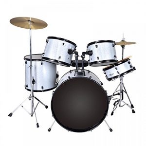New Silver Drum Set 5 PC Complete Adult Set Cymbals Full Size Adult Drum - Image 2