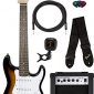 Fender Squier 3/4 Size Kids Mini Strat Electric Guitar - Brown Sunburst Bundle