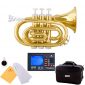 Mendini MPT Brass Bb Pocket Trumpet + Tuner, Case, Mouthpiece