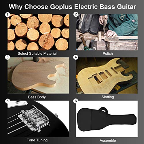 Goplus Electric Bass Guitar Full Size 4 String with Strap Guitar Bag Amp Cord