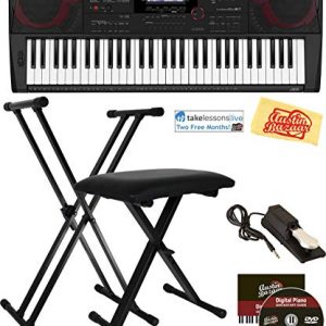 Casio Keyboard Bundle with Adjustable Stand, Bench, Sustain Pedal, Online Lessons