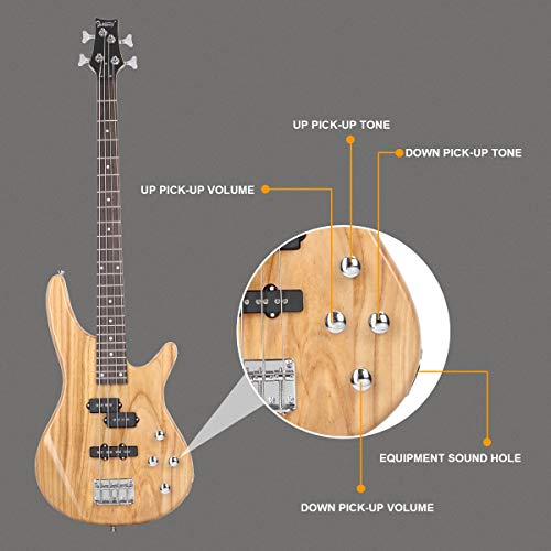GLARRY Bass Guitar Full Size 4 String Exquisite Stylish Bass with Power Line