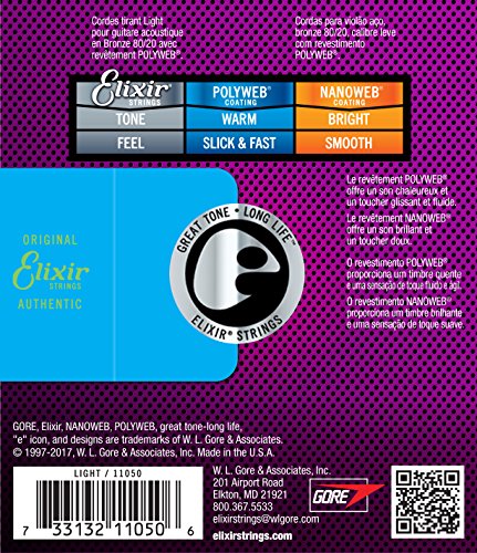 Elixir Strings 80/20 Bronze Acoustic Guitar Strings w POLYWEB Coating