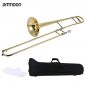 ammoon Tenor Trombone Brass Gold Lacquer Bb Tone B flat Wind Instrument