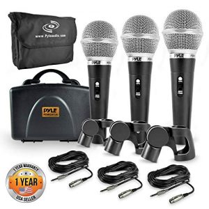 Pyle 3 Piece Professional Dynamic Microphone Kit Cardioid Unidirectional Vocal