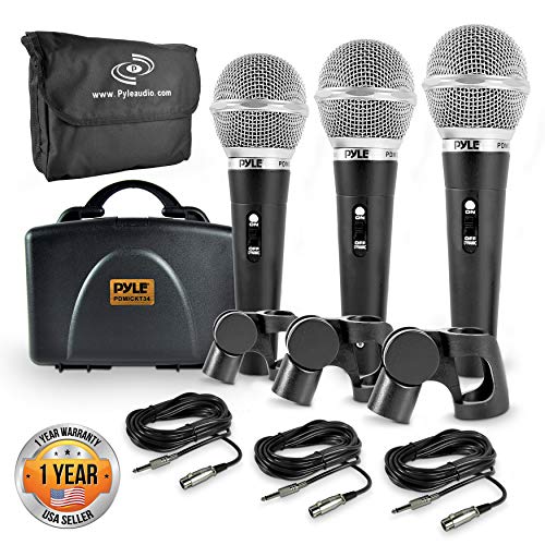 Pyle 3 Piece Professional Dynamic Microphone Kit Cardioid Unidirectional Vocal