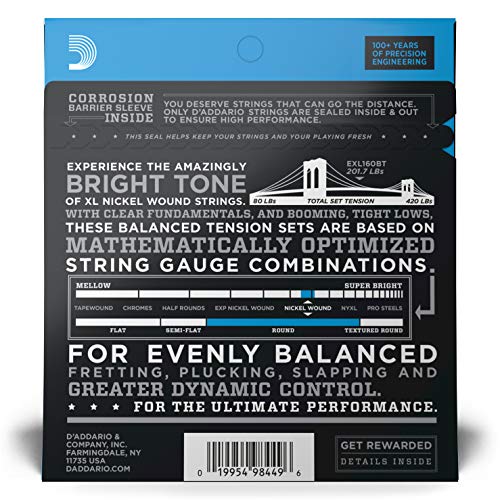 D'Addario Nickel Wound Bass Guitar Strings, Balanced Tension Medium