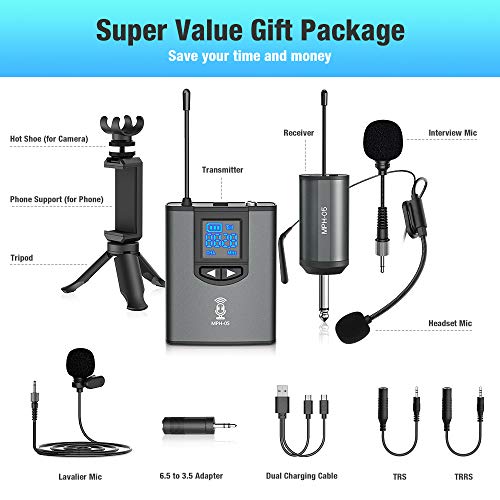 UHF Wireless Microphone System Headset Mic/Stand Mic/Lavalier Lapel Mic