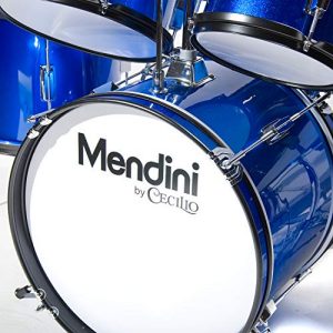Perfect Starter Drum Set for Kids: Mendini by Cecilio 16" 5-Piece Junior Drum Kit in Metallic Blue - Image 3