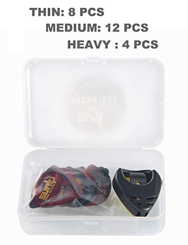 Premium Guitar Picks Variety Pack (24pcs) – Thin, Medium & Heavy Gauge with Holder for Electric & Acoustic Guitars