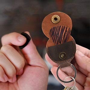 Rustic Leather Guitar Pick Holder Case With Keychain Full Grain