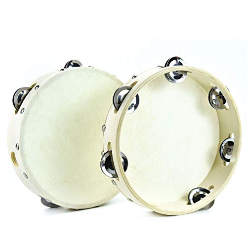 Gonioa 2 Pieces Wood Handheld Tambourine