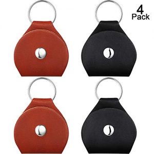 4 Pieces Guitar Picks Holder Case Leather Case Key Chain Plectrum Case Bag (Black, Brown)
