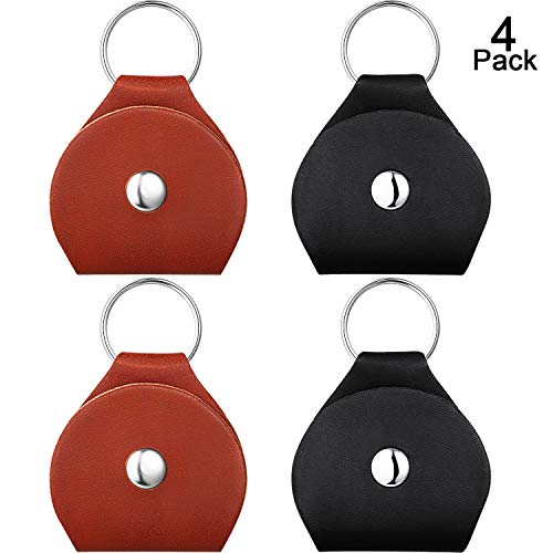 4 Pieces Guitar Picks Holder Case Leather Case Key Chain Plectrum Case Bag (Black, Brown)