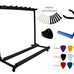 YMC Folding Multiple Guitar Stand – Holds 7 Guitars, Includes Picks, String Winder, and Accessories for Acoustic, Electric, and Bass Guitars - Image 2