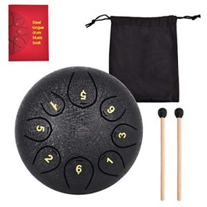 EastRock Steel Tongue Drum, 8 Notes 6 Inch Pan Drum Percussion Steel Drum Instrument with Mallets, Mallet Bracket,Tonic Sticker and Music Book (Black)