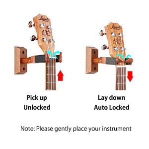 Auto Lock Ukulele Hanger, Hard Wood Base Ukulele Holder - Image 3