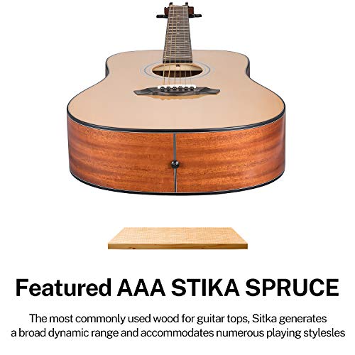 Donner DAG-1 Beginner Acoustic Guitar – Full-size 41" Dreadnought Bundle with Gig Bag & Accessories