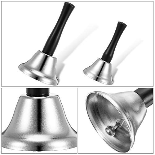 3 Pieces Steel Handbell Hand Bell Call Bell Black Wooden