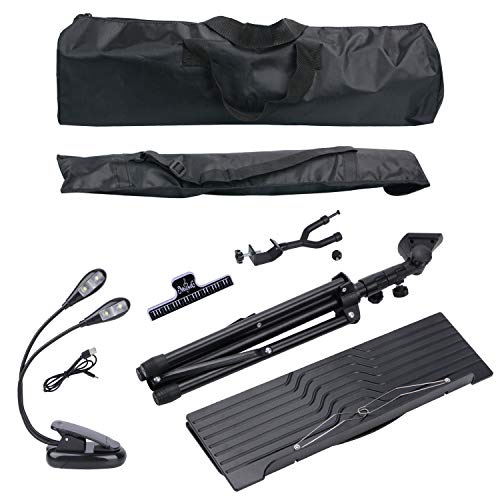 Klvied Sheet Music Stand with Violin Hanger, Portable Folding violin Stand