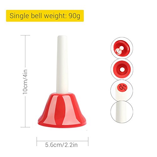 Hand Bells Set, Colorful Percussion 8 Note Diatonic Metal Hand Bell Kit