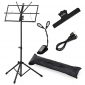 Moukey Sheet Music Stand, MMS-1 Adjustable Portable Folding Metal Music Stand With LED light, Music Sheet Clip Holder and Carrying Bag Suitable for Instrumental Performance (Black)