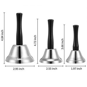 3 Pieces Steel Handbell Hand Bell Call Bell Black Wooden - Image 4