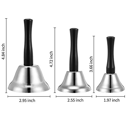 3 Pieces Steel Handbell Hand Bell Call Bell Black Wooden