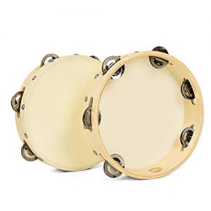 Gonioa 2 Pieces Wood Handheld Tambourine