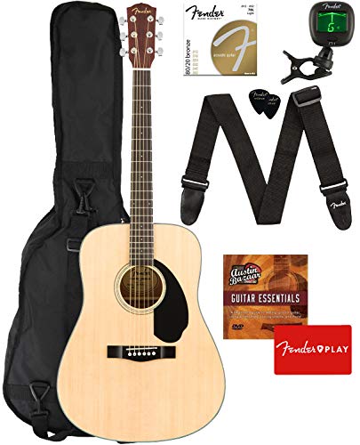 Dreadnought Acoustic Guitar - Natural Bundle with Gig Bag, Tuner, Strap, Strings, Picks