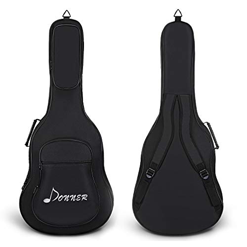 Donner 41 Inch Acoustic Guitar Gig Bag 0.5in Padding Sponge 600D Thick Ripstop Waterproof Nylon Soft Guitar Carry Case for Home Storage Travel 3 Pockets Dual Adjustable Straps Black