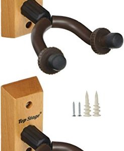 Top Stage JX15NA-Q2 Guitar Wall Mount Hanger 2-Pack, Guitar Hanger Wall Hook Holder Stand for Bass Electric Acoustic Guitar Ukulele, Natural (Pack of 2)