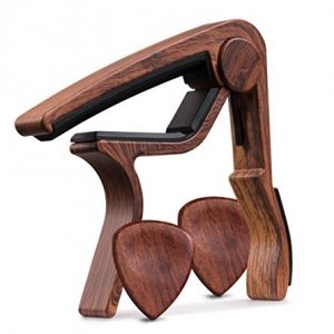 TimbreGear Rosewood Color Guitar Capo REAL ROSEWOOD PICKS INCLUDED (2) Set For Acoustic Guitar, Electric Guitar For Easy Transpose