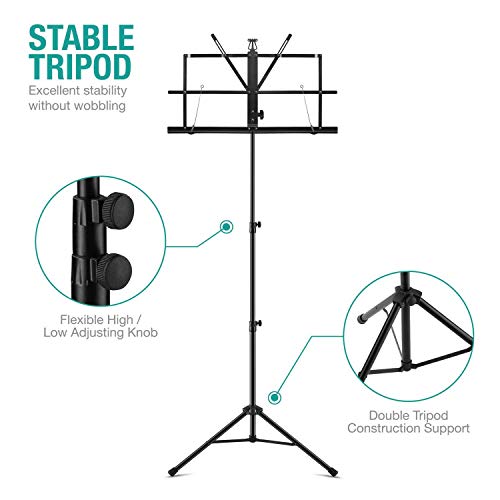 Vekkia Metal Folding Music Stand - Professional Portable Stand