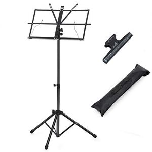 Moukey Sheet Music Stand, Adjustable Folding Metal Music Stand With Music Sheet Clip Holder and Carrying Bag Suitable for Instrumental Performance (Black)-MMS-2
