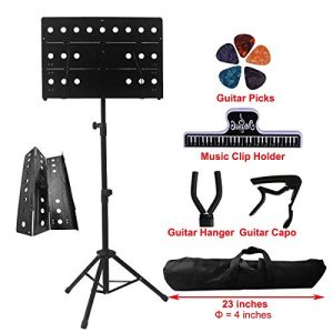 YDisplay Sheet Music Stand Portable Folding Music Holder with Guitar Hanger Capo Picks Suitable for Instrumental Performance Carring Bag,Black