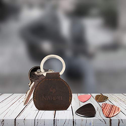 Rustic Leather Guitar Pick Holder Case With Keychain Full Grain
