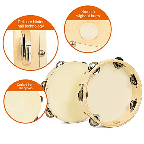 Gonioa 2 Pieces Wood Handheld Tambourine