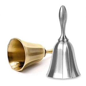 Hand Bell, Uspacific Metal Held Dinner Bell Brass Jingle Call Bell for School Church Adults Classroom Wedding Decorative (2pure)