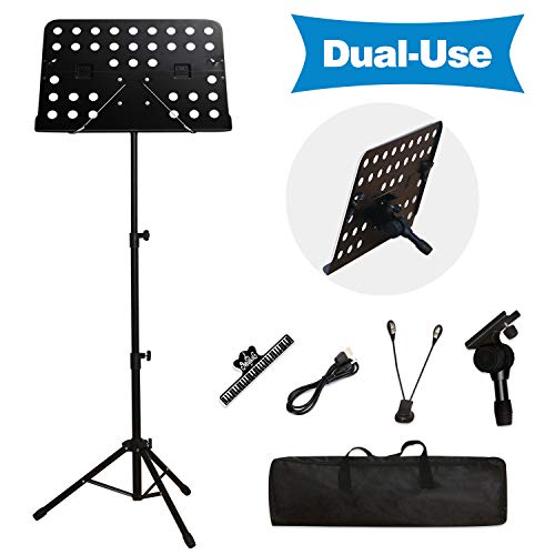 T-SIGN Dual-Use Sheet Music Stand, Tabletop Music Book Stand, Metal Music Stand for Sheet Music, Portable Music Stand for Desktop and Floor Use, Professional Collapsible Music Stand with Carrying Bag