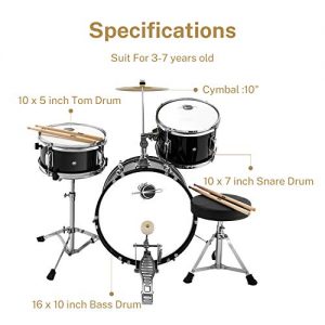 Eastar 16 inch 3 Piece Kids Drum Set Kit with Throne - Image 3