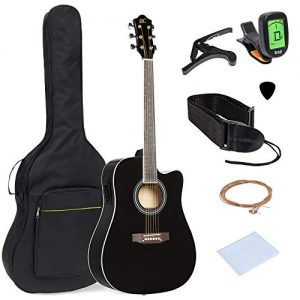 Best Choice Products 41in Full Size Acoustic Electric Cutaway Guitar Set w/Capo, E-Tuner, Bag, Picks, Strap - Black