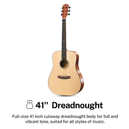 Donner DAG-1 Beginner Acoustic Guitar – Full-size 41" Dreadnought Bundle with Gig Bag & Accessories