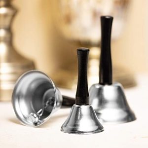 3 Pieces Steel Handbell Hand Bell Call Bell Black Wooden - Image 5