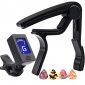 Capo,Guitar Capo Black with Guitar Tuner Clip-On Tuner for Acoustic Electric Ukulele Guitar and More