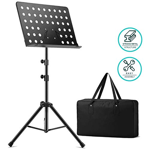 Tontomtp Music Stand for Sheet Music, foldable metal stand, gift bag (Black)