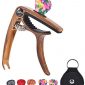 HUNDUN Guitar Capo Metal Capo for Acoustic and Electric Guitars ，Ukulele，Mandolin，Banjo, Classical Guitar Accessories (with Pick Holder and 5Picks) (Brown)