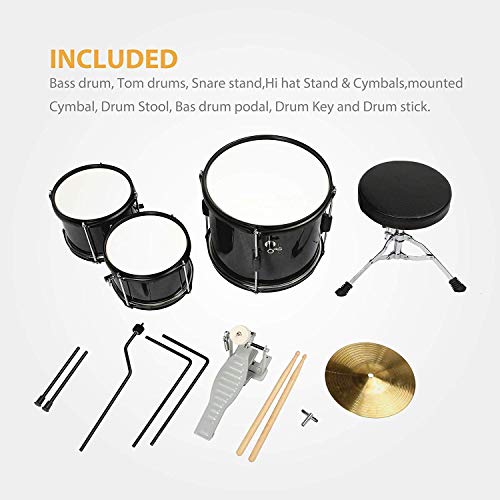 Drum Set with Adjustable Throne, Cymbal, Pedal & Drumsticks
