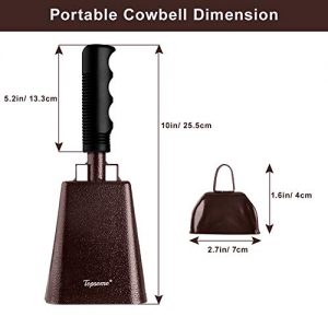 10 Inch Steel Cheering Bell for Sporting Events, Football Games, and Celebrations - Extra Small Cowbell Included - Topsome Copper Cow Bell Set - Image 4
