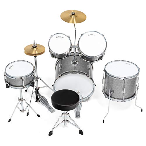 Ashthorpe 5-Piece Complete Child's Junior Drum Set with Genuine Brass Cymbals